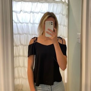 Off-shoulder blouse with tie strap detail